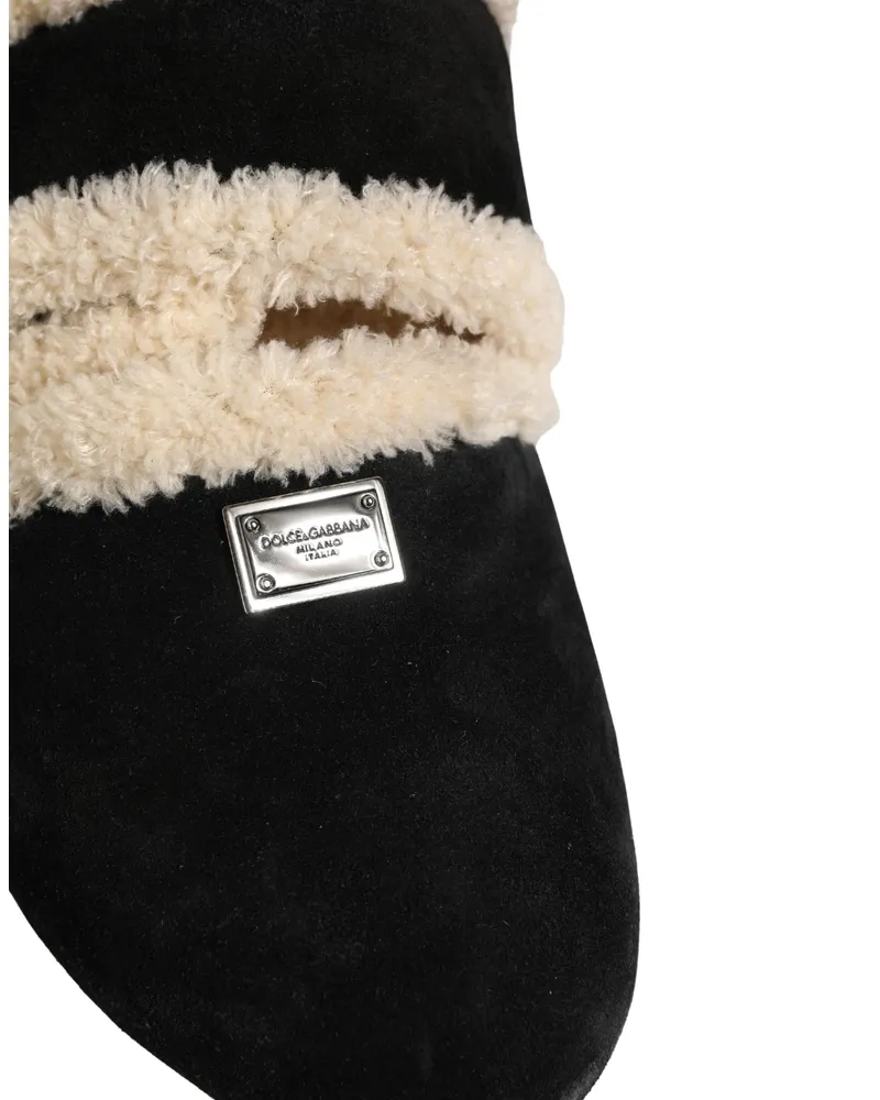 Dolce & Gabbana Beige Black Faux Fur Flats Men Sandals Shoes Beige