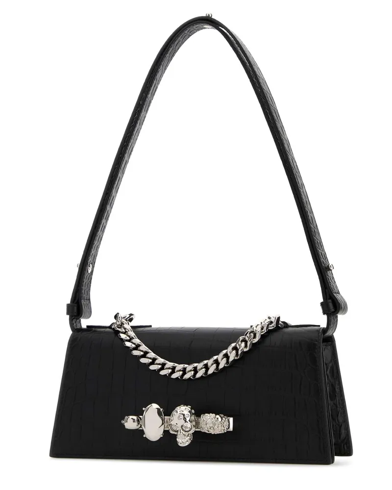 Alexander McQueen Women's Black Leather Mini Jewelled Shoulder Bag Blacksilver Borse A Mano Black