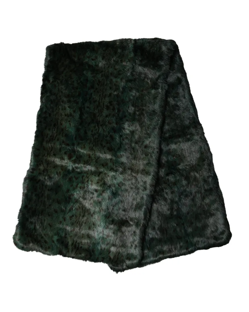 Dolce & Gabbana Women's Black Green Stripe Fur Shawl Neck Wrap 180cm X49cm Scarf And Faux Black