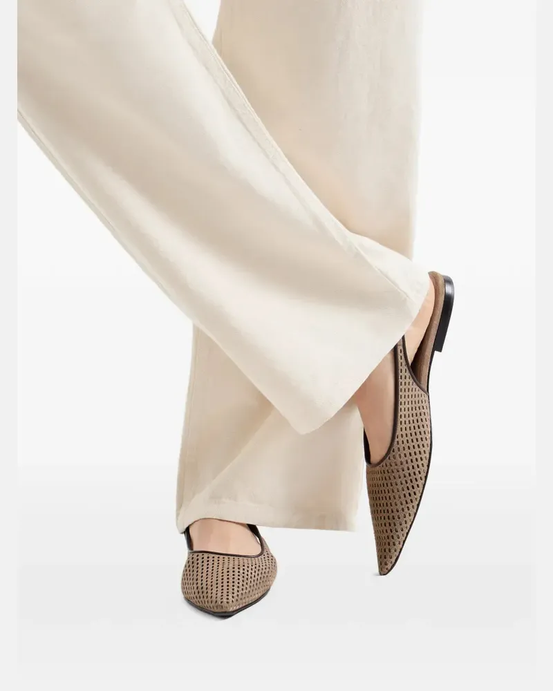 Brunello Cucinelli Women's Sparkling Leather Slingback Ballet Flats Ss26 W Beige