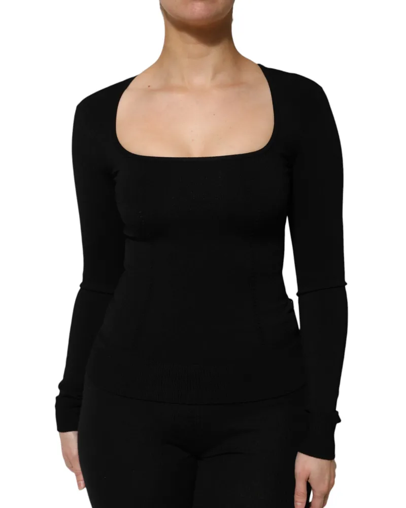 Dolce & Gabbana Women's Black Square Neck Long Sleeves Pullover Top Black
