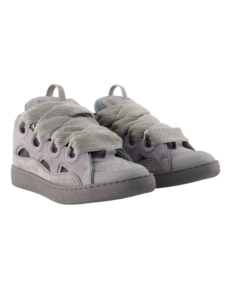 Lanvin Men's Curb Monocolor Sneakers -  Leather Grey Calfskin Shoes Gray