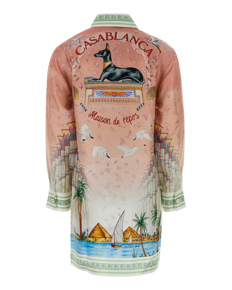 Casablanca Paris Printed Twill Shirt Dress — Pink Pink