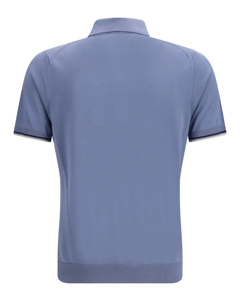 MOORER Men's Cotton Polo Chambray Shirts T-shirts And Polos Blue
