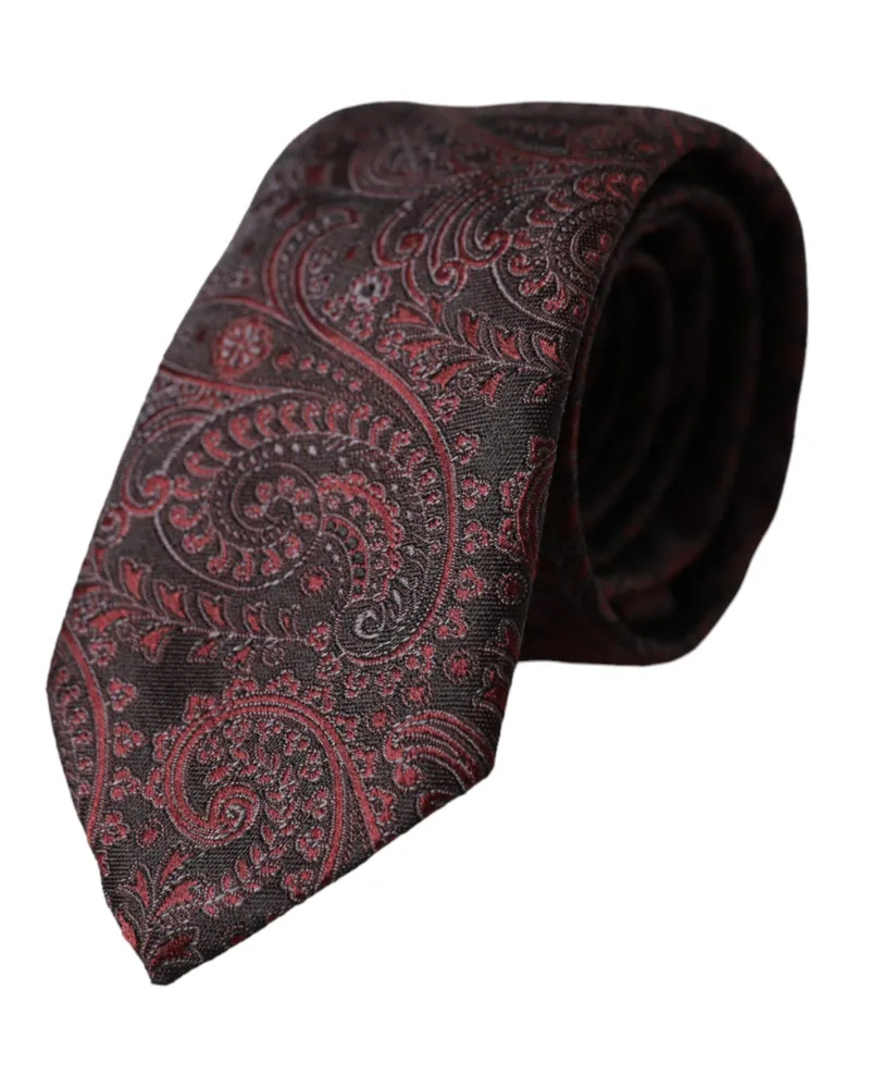 Dolce & Gabbana Bordeaux Patterned Silk Adjustable Men Tie Burgundy