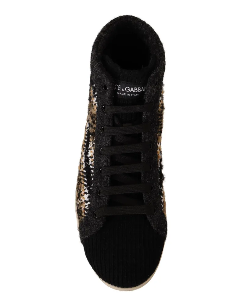 Dolce & Gabbana Men's Beige Brown Wool Cotton High Top Sneakers Beige