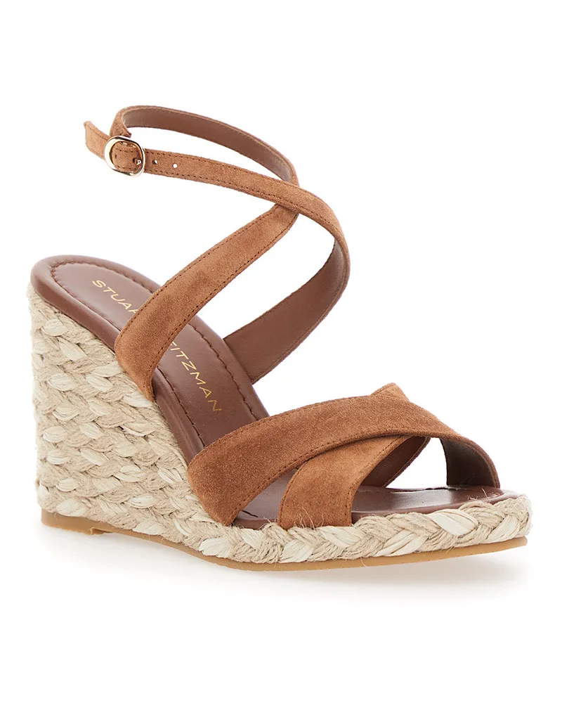 Stuart Weitzman Women's Wedge Sandals Aliyssa Brown Calf Leather Brown