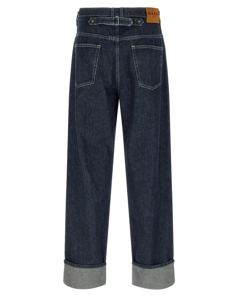 Marni Logo-Embroidered Cotton Denim Jeans — Navy Navy