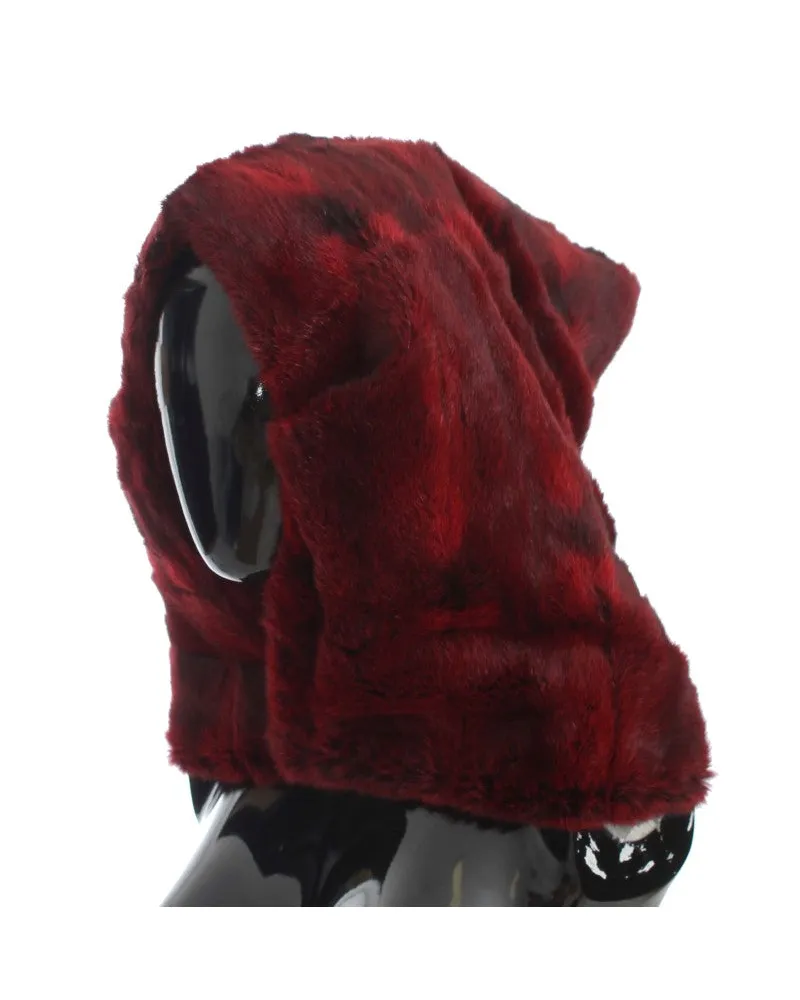Dolce & Gabbana Women's Bordeaux Hamster Fur Crochet Hood Scarf Hat Red