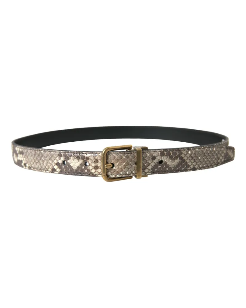 Dolce & Gabbana Men's Brown Python Leather Gold Metal Buckle Belt Brown