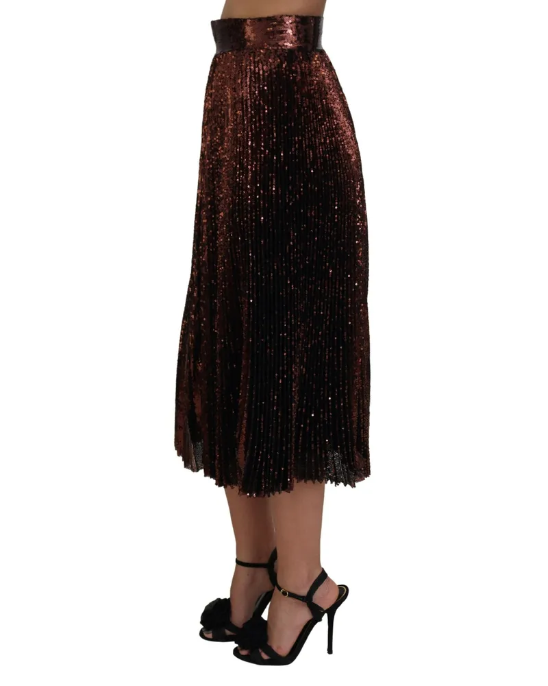 Dolce & Gabbana Women's Bronze Sequined High Waist A-Line Maxi Skirt Nylon Bronze