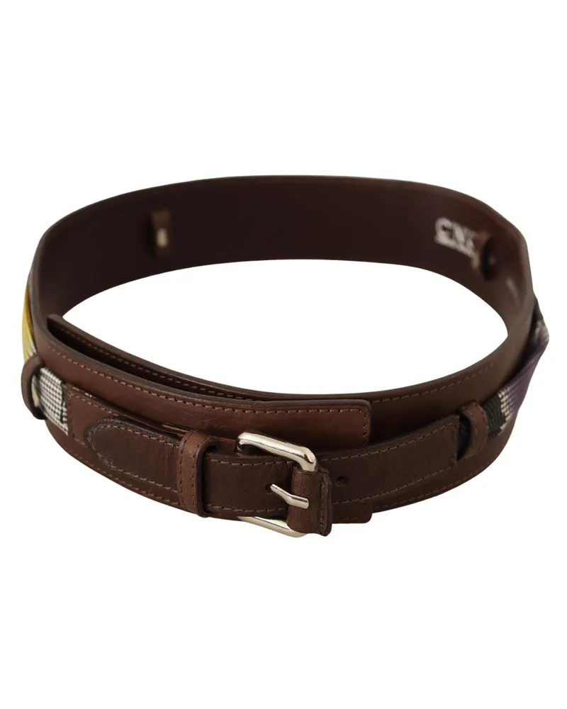 CoSTUME NATIONAL Women's Brown Leather Silver Buckle Belt Brown