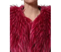 Women's Fuchsia Belted Faux-Fur Trench Coat Jacket Modacrylic Acrylic Polyester Clothing