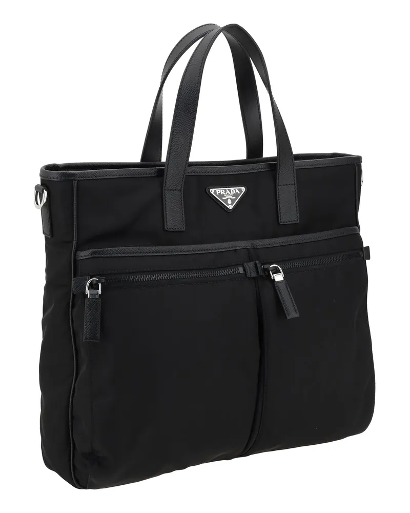 Prada Men's Logoed Tote Bag Nero Nylon Shoulder Black