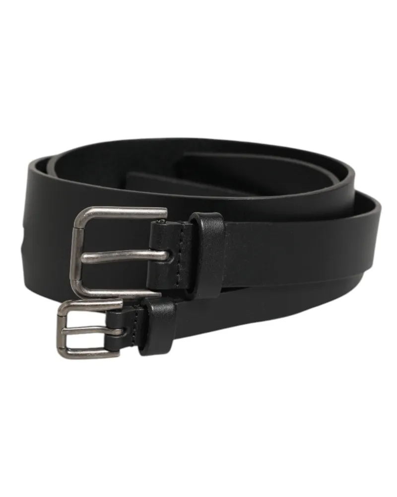 Dolce & Gabbana Black Double Strap Leather Buckle Men Belt 100lf Black