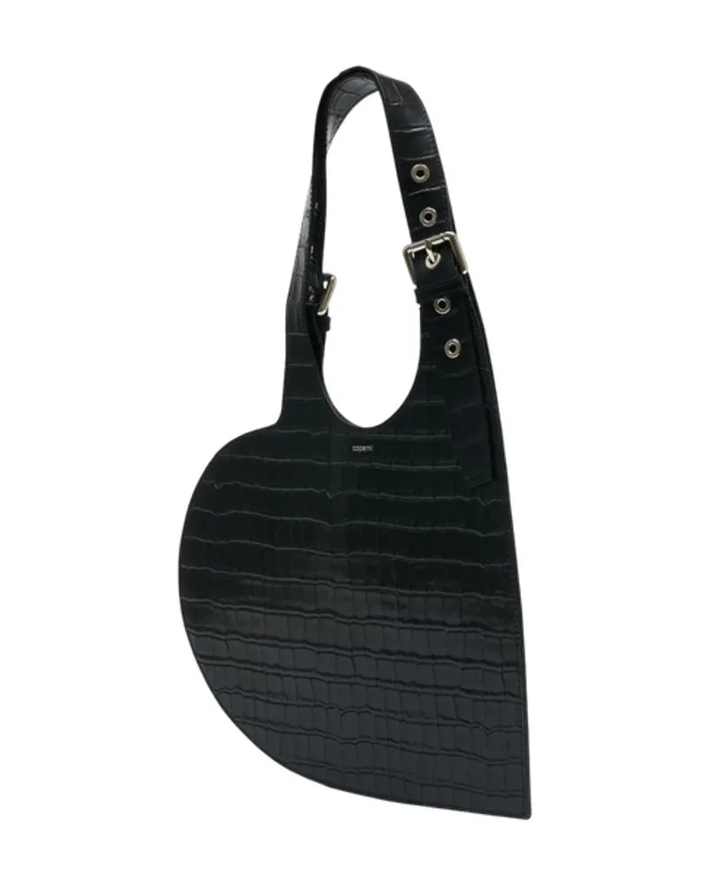 COPERNI Women's Croco Belt Heart Shoulder Bag -  Leather Black Calfskin Shoulder-Hobo-Bags Black