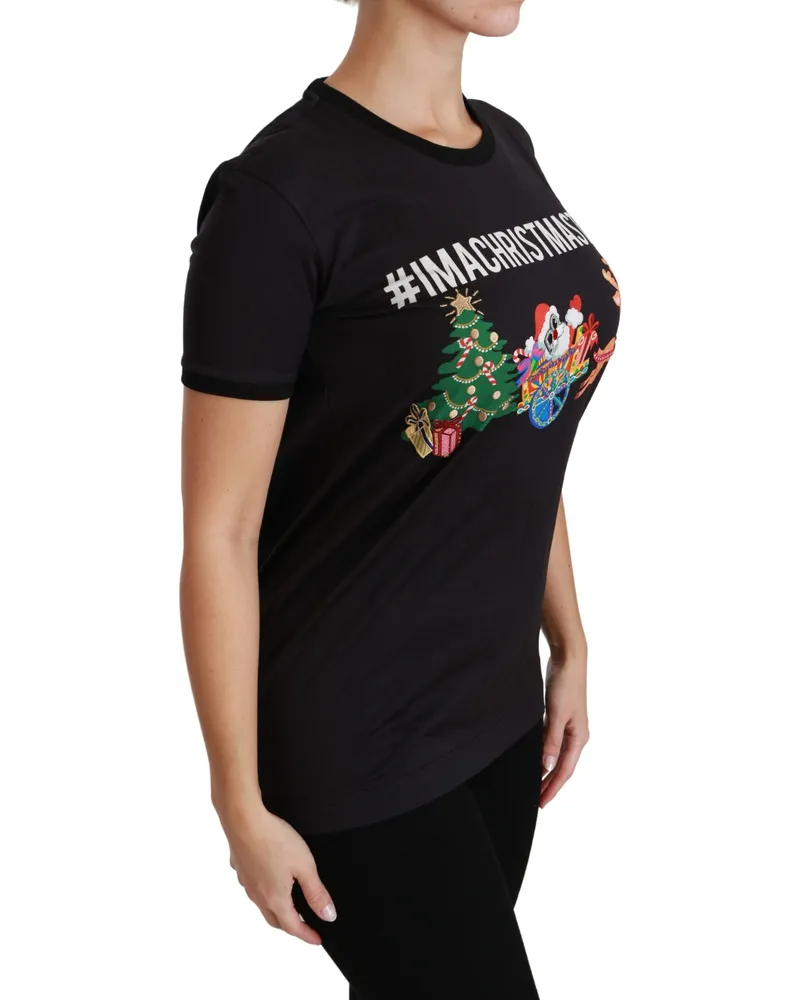 Dolce & Gabbana Women's Black #imachristmastree Crewneck Top T-Shirt Cotton Black