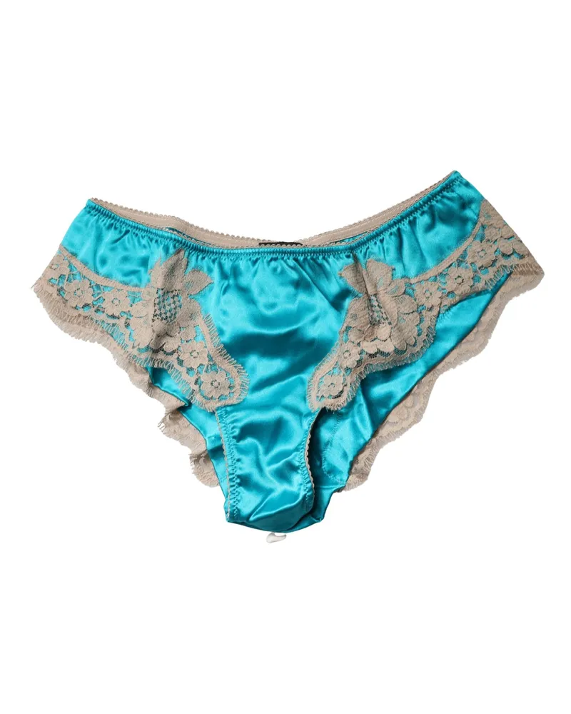 Dolce & Gabbana Silk Satin Floral Lace Panty Brief — Blue Blue