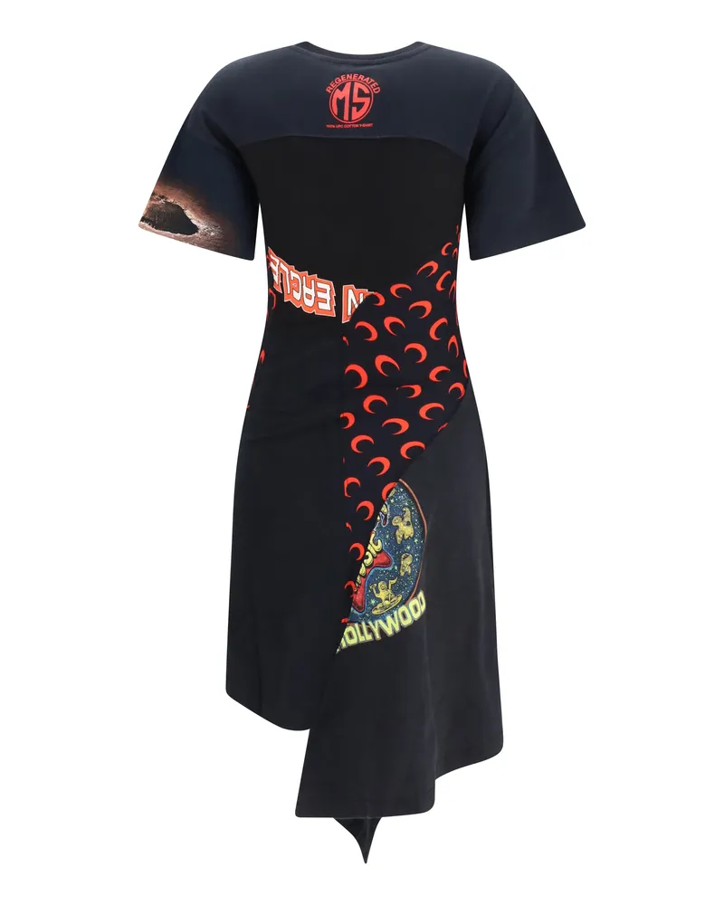 Marine Serre Women Asymmetric Recycled Jersey Dress Black-Red Cotton Black/red Black