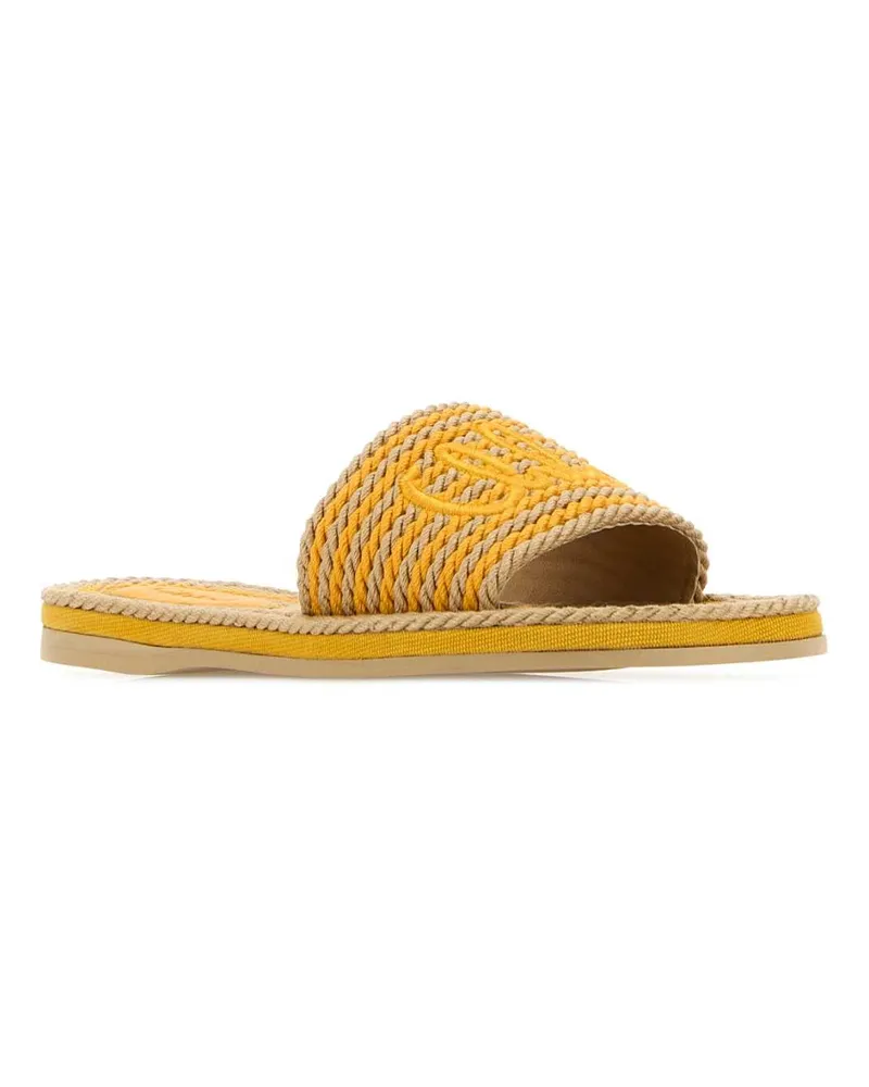 Chloé Women's Embroidered Raffia Chloã¨ Sand Slippers Honeygold Flat Shoes Gold
