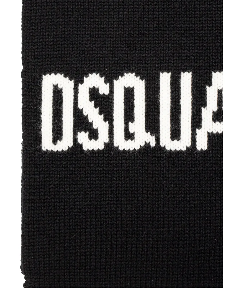 Dsquared2 Men's Logo Intarsia Knit Wool Scarf Black Accessories Black