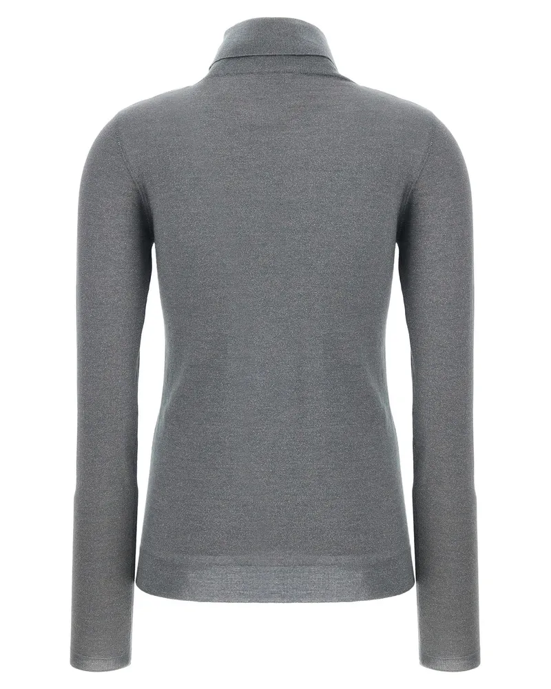 Brunello Cucinelli Sparkling Cashmere-Silk Turtleneck Sweater — Gray Gray