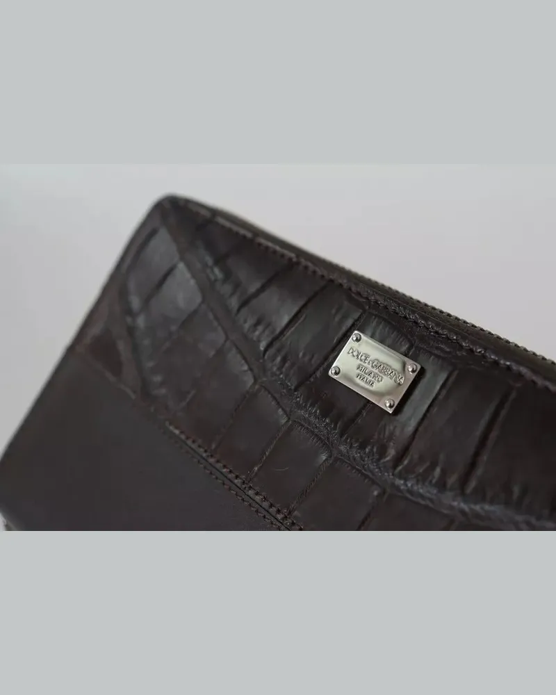Dolce & Gabbana Men's Brown Exotic Leather Zip Around Continental Clutch Wallet Brown