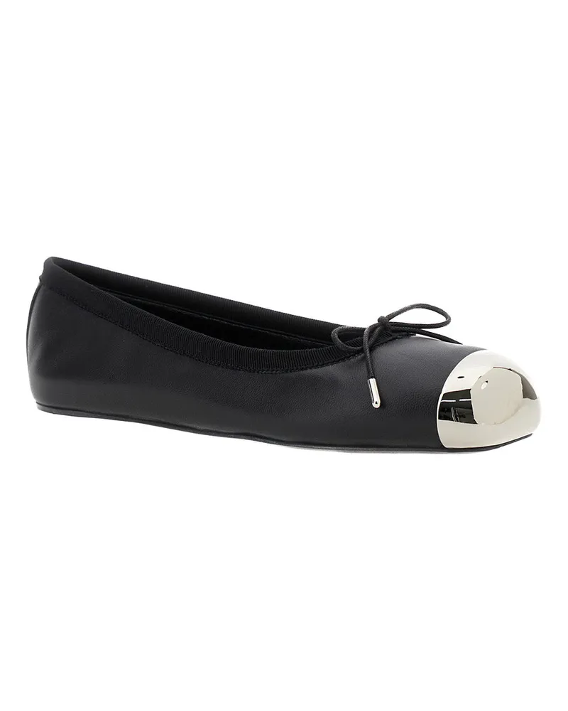 Alexander McQueen Women's Black Ballet Flats With Metallic Toe Calf Ballerina Shoes Black