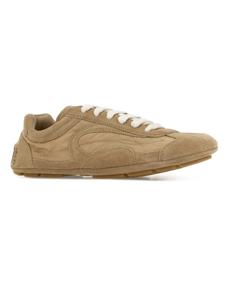 Prada Women's Beige Suede And Re-Nylon Montecarlo Re-Edition 2005 Sneakers Cammello Beige