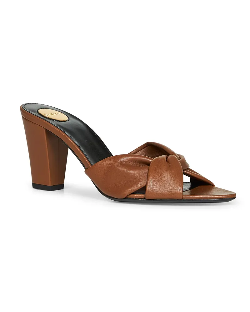 Saint Laurent Women's Dark Macadamia Nappa Leather Mule Sandals Lambskin Brown
