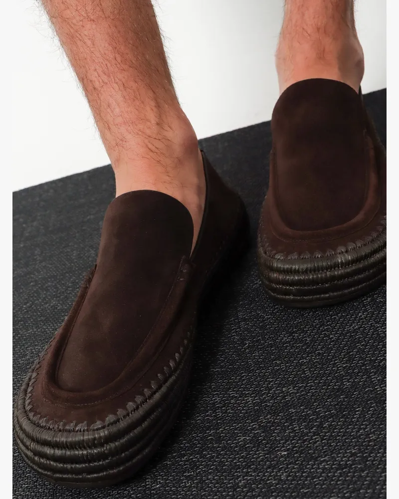Loewe Men's Loafers Rio Suede And Raffia Brown Suede-Rubber Suede/rubber Brown