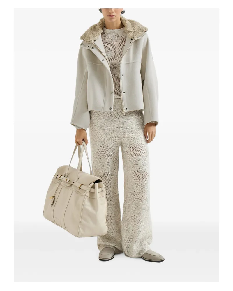 Brunello Cucinelli Mohair & Virgin Wool Blend Track Pants — Beige 