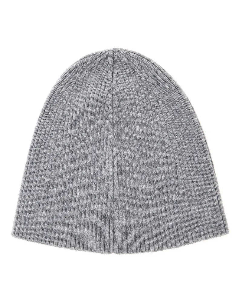 Saint Laurent Men Grye Beanie With Logo Patch Grey Cashmere Hat Gray