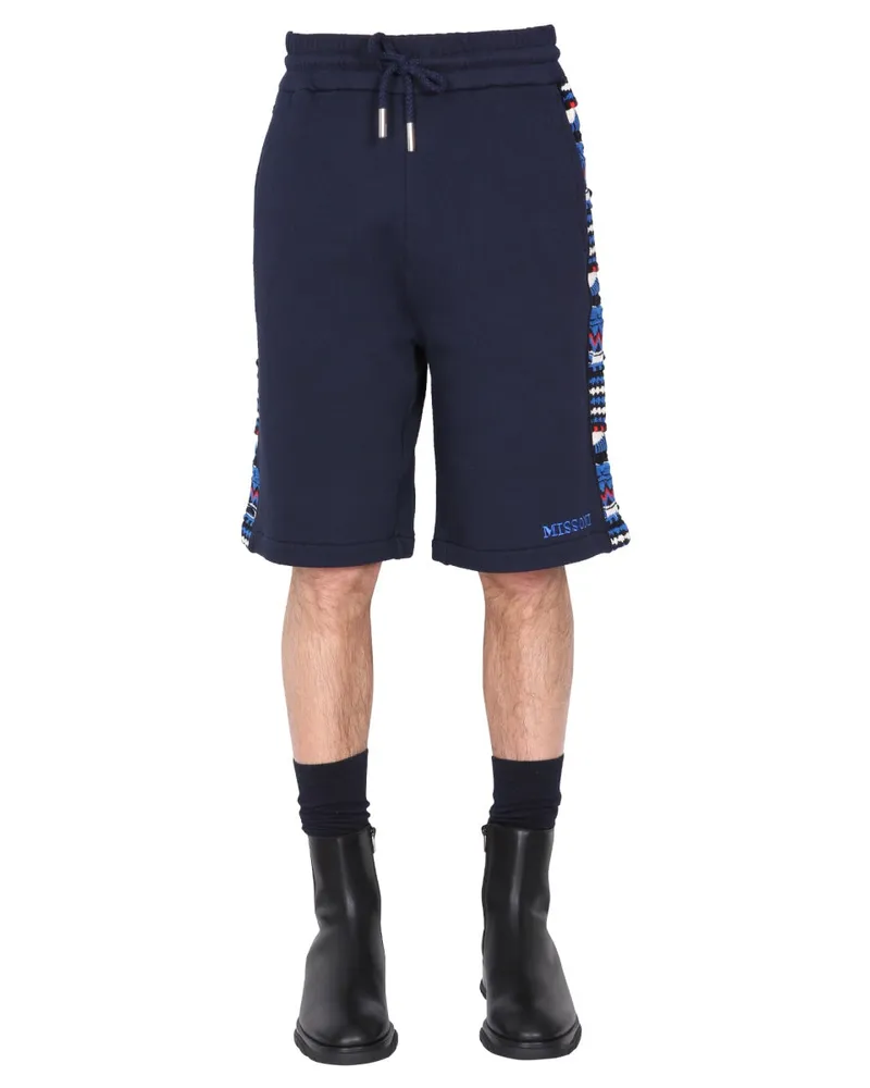 Missoni Embroidered Logo and Jacquard Insert Bermuda Shorts — Blue Blue