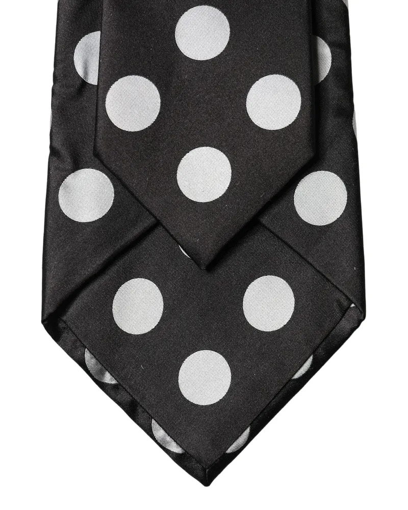 Dolce & Gabbana Black White Polka Dot Silk Adjustable Women Necktie Tie And Black