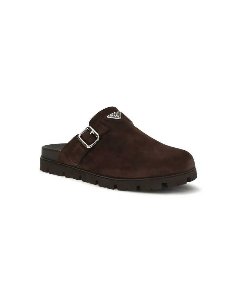 Prada Men's Brown Calf Leather Bos Taurus Mules Brown