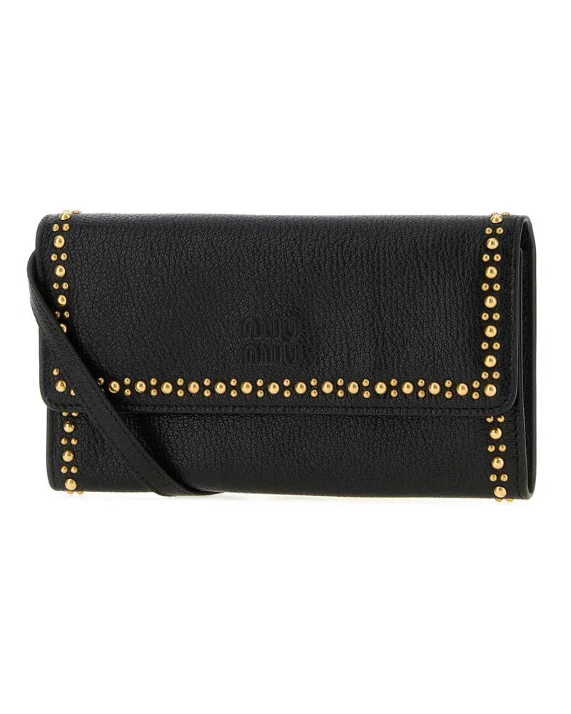 Miu Miu Studded Leather Wallet — Black Black