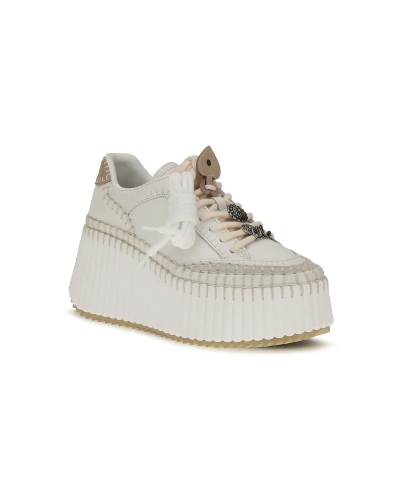 Chloé Women's White Calf Leather Bos Taurus Platform Sneakers White