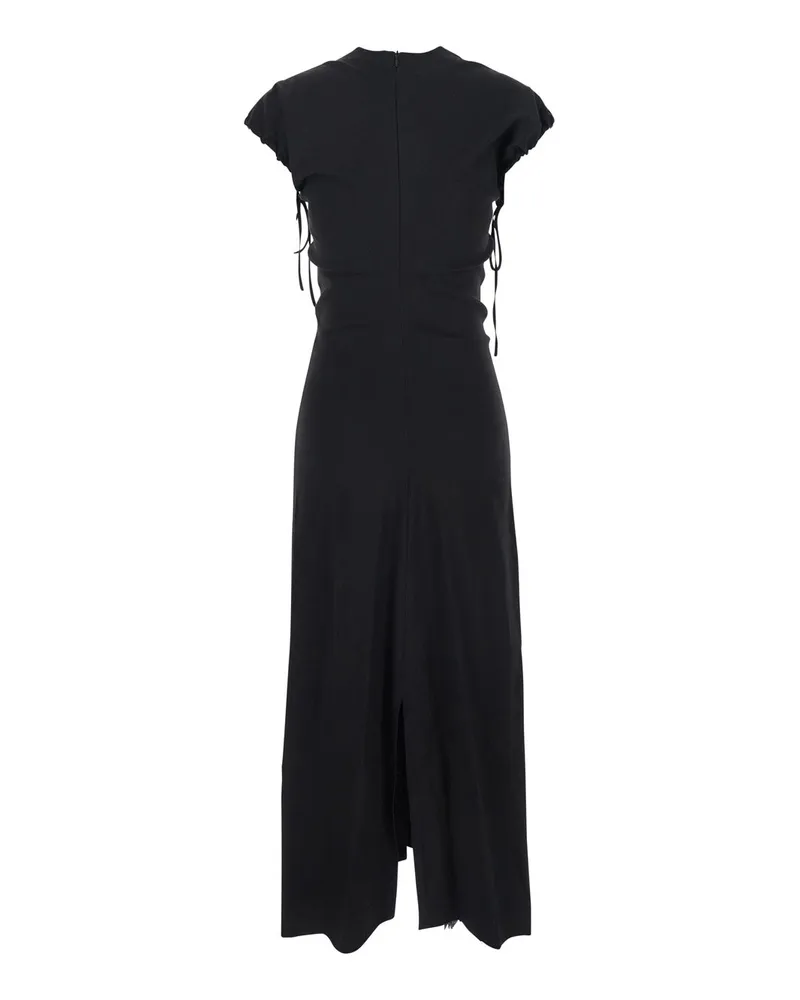TELA Women's Long V-Neck Dress Black Linen Blend Black