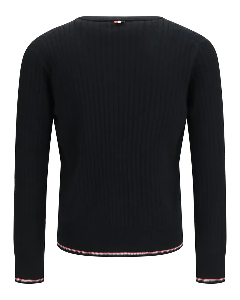 Thom Browne Ribbed Merino Wool Cardigan — Black Black