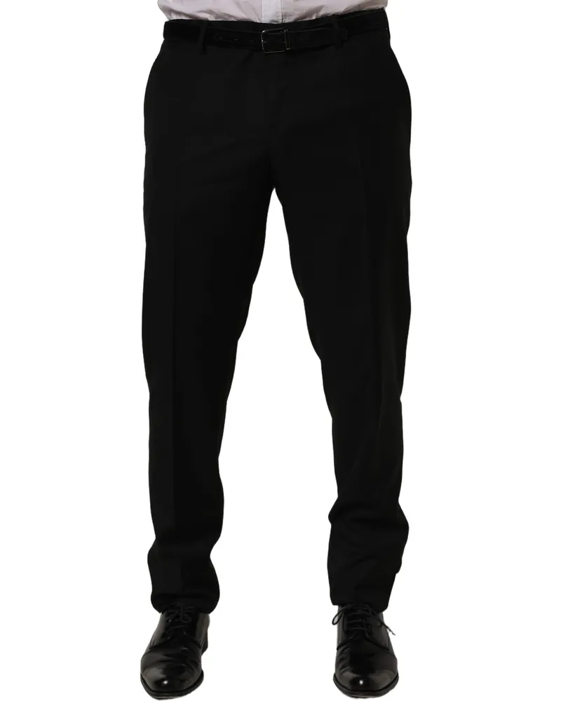 Dolce & Gabbana Men's Virgin Wool Dress Trousers Black Silk Black