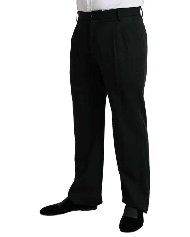 Dolce & Gabbana Men's Black Wool Formal Straight Fit Dress Pants Virgin Cotton Black
