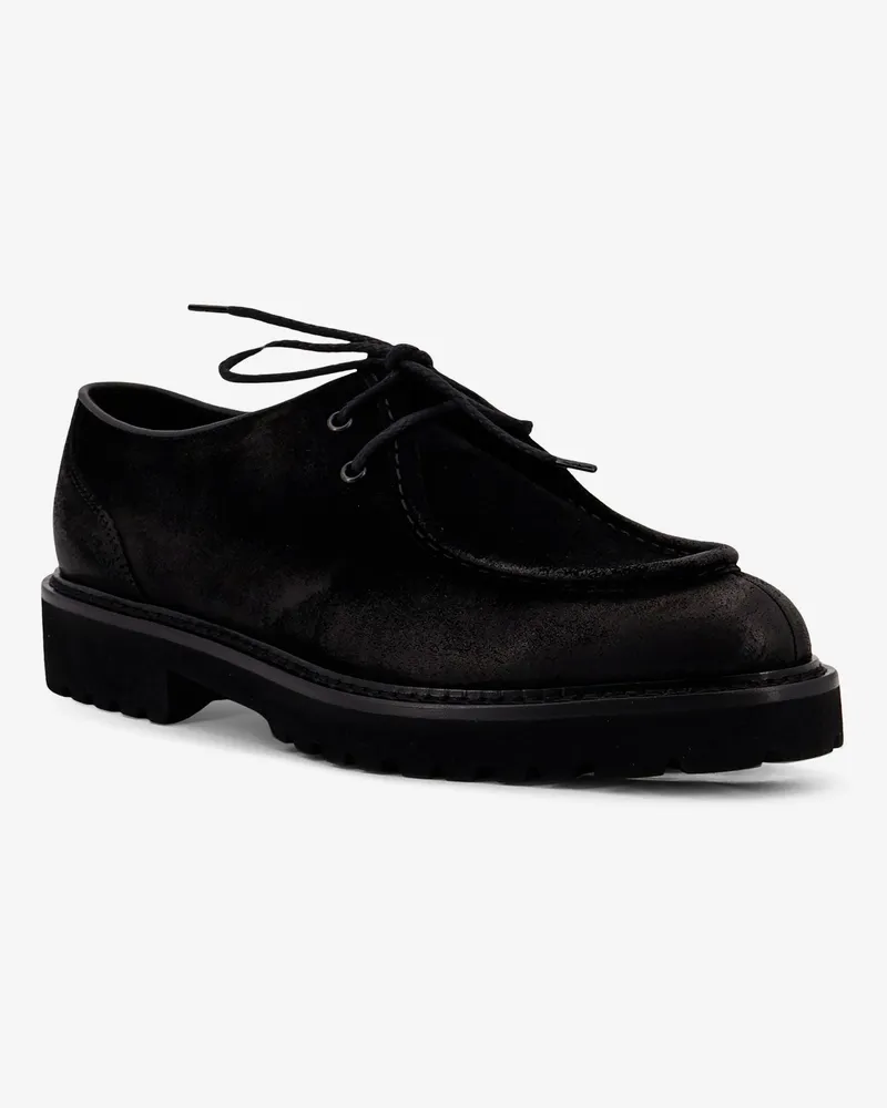 Doucal´s Men's Lace-Up Shoes Commander Suede Black Flat Black