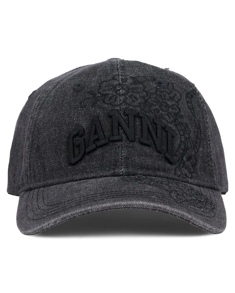 Ganni Women's Cap With Visor, Washed Black Cotton Hat Black