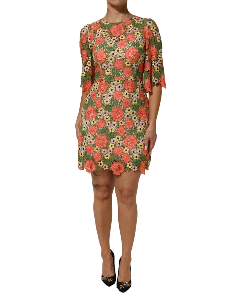 Dolce & Gabbana Women Multicolor Floral Embroidery Aline Mini Dress Pl+vi Multicolor