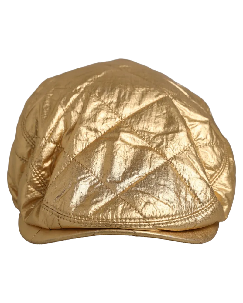Dolce & Gabbana Men Gold Wide Quilted Newsboy Capello Hat Polyester Nylon Gold