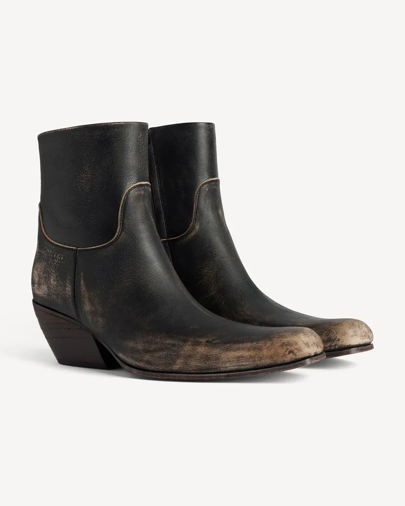 Balenciaga Women's Memphis Ankle Boots Aged Black Beige Leather Black