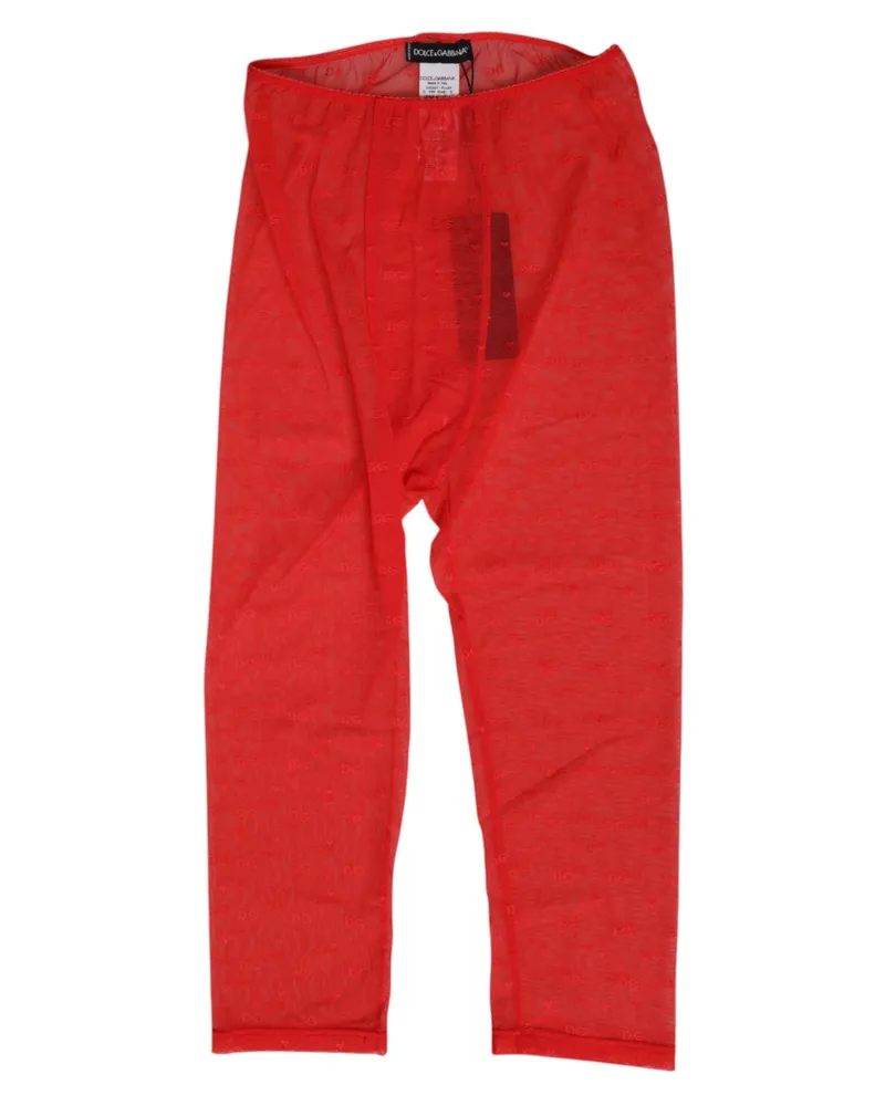 Dolce & Gabbana Women Red Logo Lace Tight Midi Trousers Underwear Nylon Elastane Red