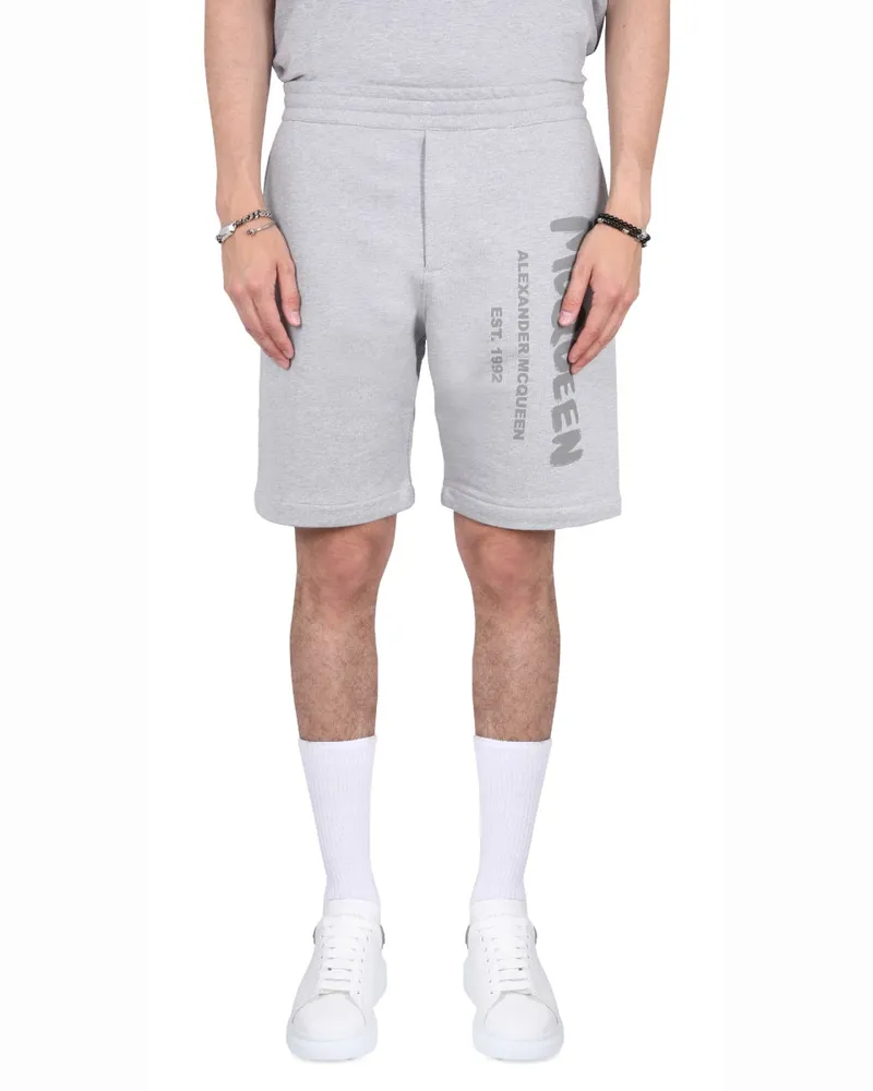 Alexander McQueen Graffiti Logo Print Bermuda Shorts — Grey Grey