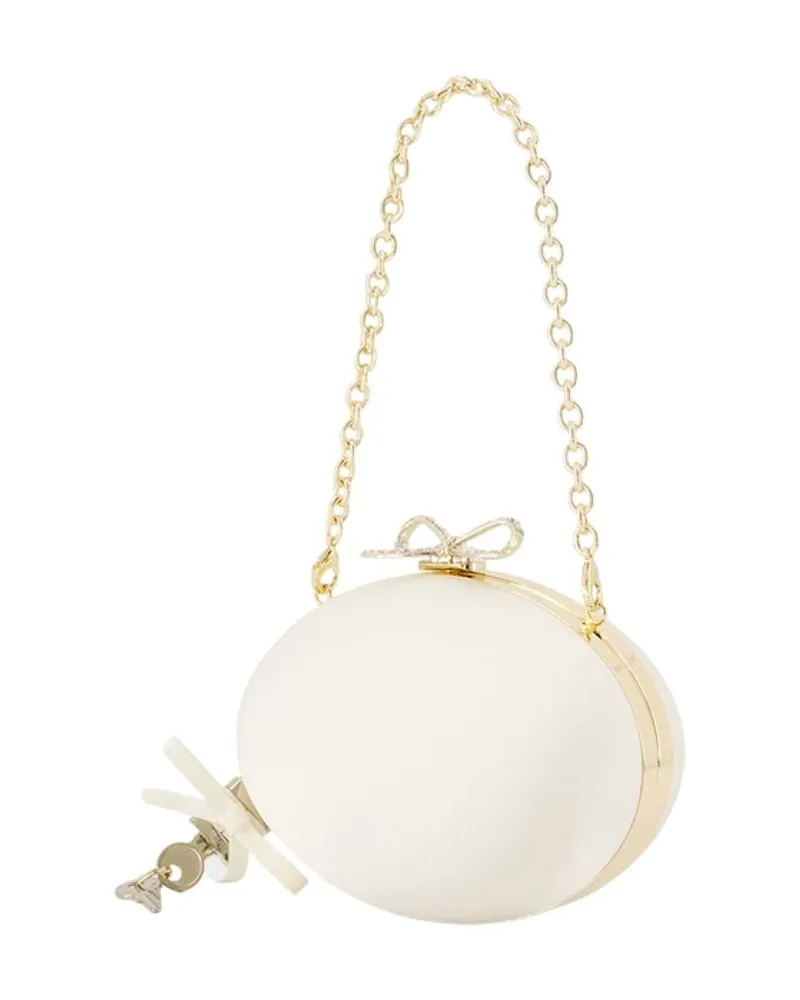 Self-Portrait Women's Oval Clutch - Self Portrait Synthetic Ivory Bags Clutches White